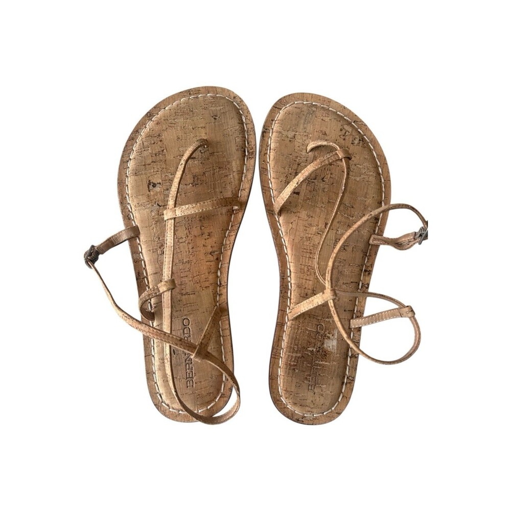 Bernardo Lexi Cork Summer Gladiator Ankle Strap Thong Flats Tan Size 9